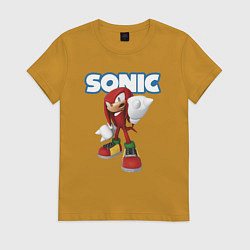 Футболка хлопковая женская Knuckles Echidna Sonic Video game Ехидна Наклз Вид, цвет: горчичный