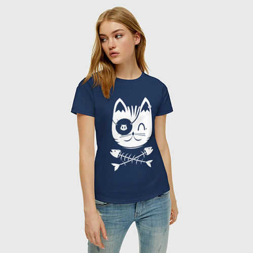 Женская футболка Голова кота Skull Hype / Тёмно-синий – фото 3