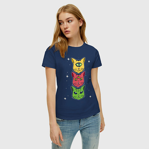 Женская футболка Коты пришельцы с разных планет / Тёмно-синий – фото 3