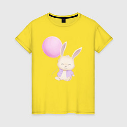Футболка хлопковая женская Милый Крольчонок С Воздушным Шариком, цвет: желтый
