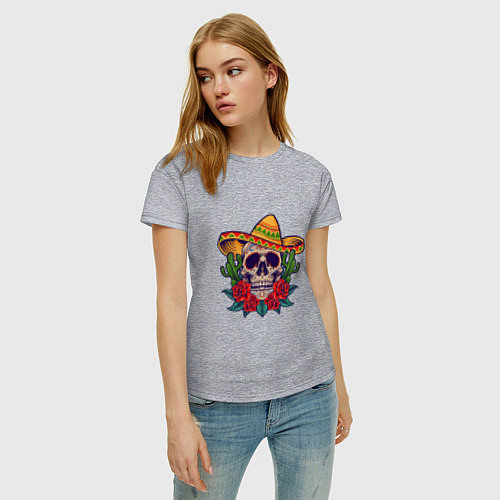 Женская футболка Skull - Mexico / Меланж – фото 3