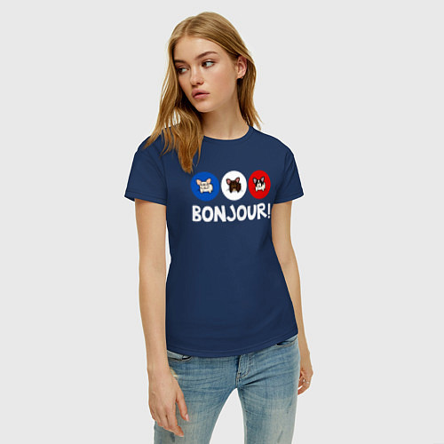 Женская футболка БОНЖУР французский бульдог / Тёмно-синий – фото 3