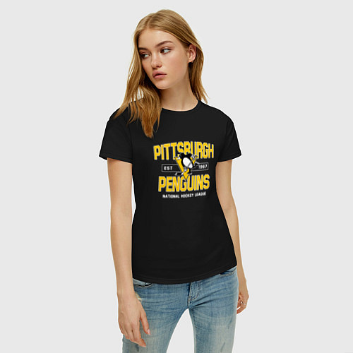 Женская футболка Pittsburgh Penguins Питтсбург Пингвинз / Черный – фото 3