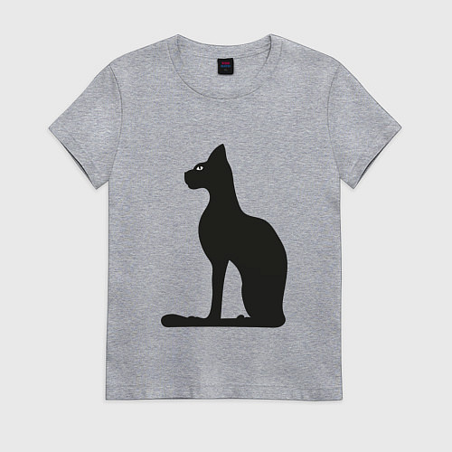 Женская футболка Силуэт черной кошки, Египетская богиня Бастет / Меланж – фото 1