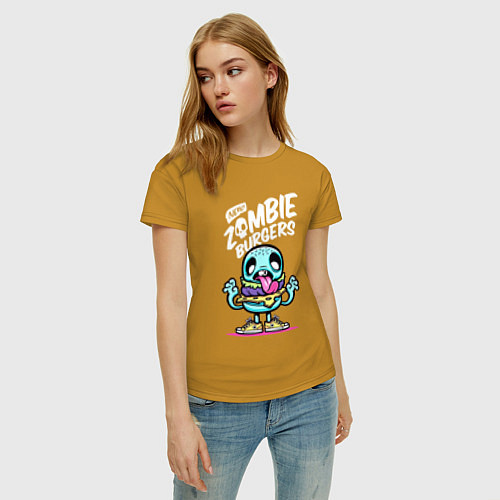 Женская футболка Zombie burgers Зомби-бургеры / Горчичный – фото 3
