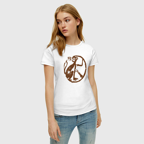 Женская футболка Зодиакальная обезьяна - наскальный рисунок / Белый – фото 3