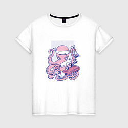 Футболка хлопковая женская Осьминог Суши Повар Octopus Sushi Chef, цвет: белый
