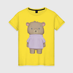 Футболка хлопковая женская Милый Медвежонок В Кофте, цвет: желтый