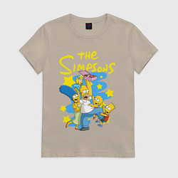 Футболка хлопковая женская The SimpsonsСемейка Симпсонов, цвет: миндальный