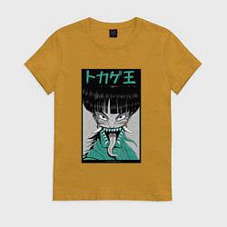 Футболка хлопковая женская Аниме Девушка Токийский Монстр Anime Monster Girl, цвет: горчичный