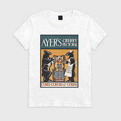 Футболка хлопковая женская Ayers Cherry Pectoral Poster Винтажная реклама, цвет: белый