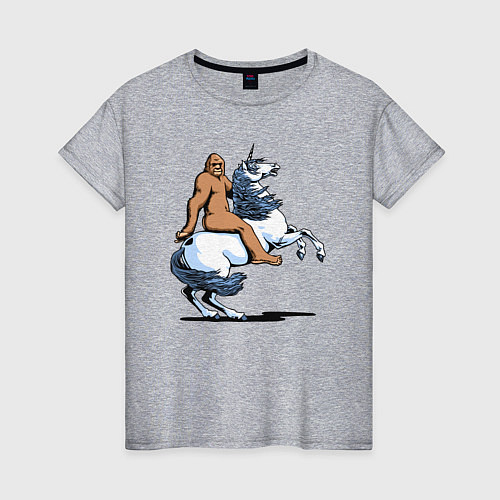 Женская футболка Бигфут верхом на единороге / Меланж – фото 1