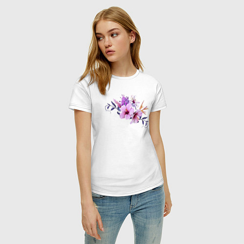 Женская футболка Цветы Розовые Гибискус / Белый – фото 3