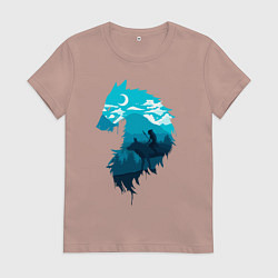Футболка хлопковая женская Принцесса Мононоке волчий силуэт, цвет: пыльно-розовый