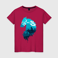 Футболка хлопковая женская Принцесса Мононоке волчий силуэт, цвет: маджента