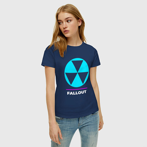 Женская футболка Символ Fallout в неоновых цветах / Тёмно-синий – фото 3