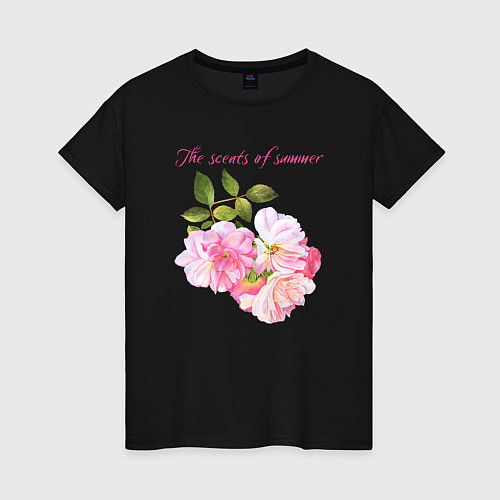 Женская футболка Ароматы лета розовые розы лето / Черный – фото 1