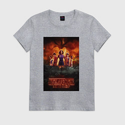 Футболка хлопковая женская Очень странные дела, персонажи, цвет: меланж