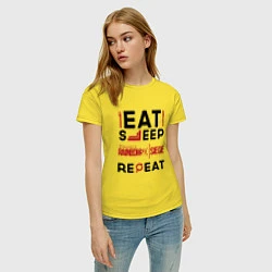 Футболка хлопковая женская Надпись: Eat Sleep Rainbow Six Repeat, цвет: желтый — фото 2