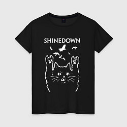 Футболка хлопковая женская Shinedown Рок кот, цвет: черный