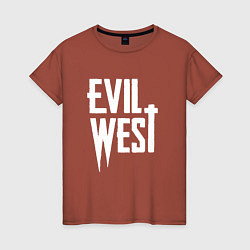 Футболка хлопковая женская Evil west logo, цвет: кирпичный