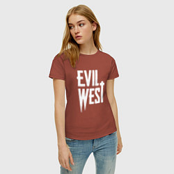 Футболка хлопковая женская Evil west logo, цвет: кирпичный — фото 2