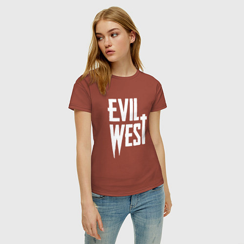 Женская футболка Evil west logo / Кирпичный – фото 3