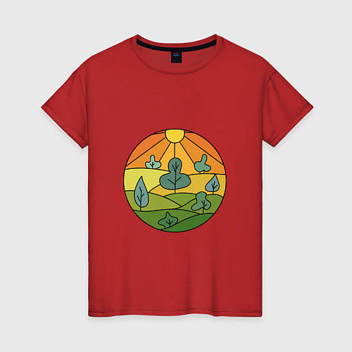 Женская футболка Поле деревья солнце / Красный – фото 1