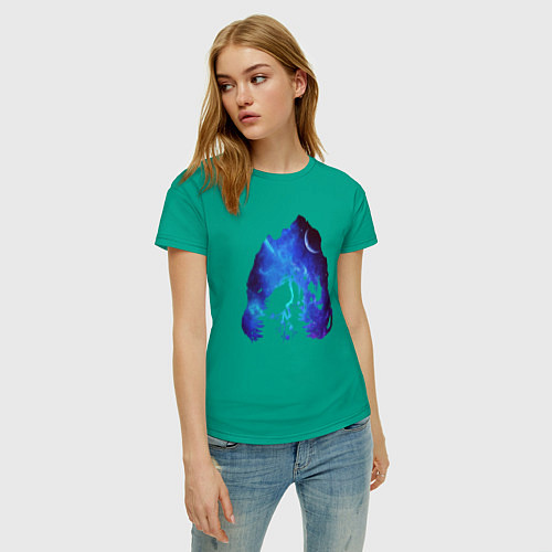 Женская футболка Череп Тираннозавра Космос / Зеленый – фото 3