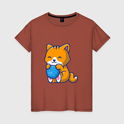 Футболка хлопковая женская Рыженький котик, цвет: кирпичный