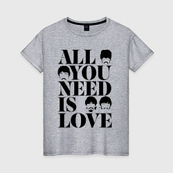 Футболка хлопковая женская ALL YOU NEED IS LOVE THE BEATLES, цвет: меланж