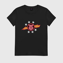 Футболка хлопковая женская Vintage Pigs In Space, цвет: черный