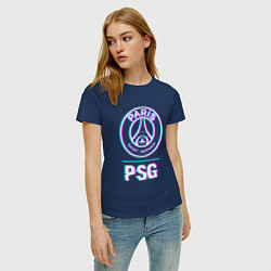 Футболка хлопковая женская PSG FC в стиле Glitch, цвет: тёмно-синий — фото 2