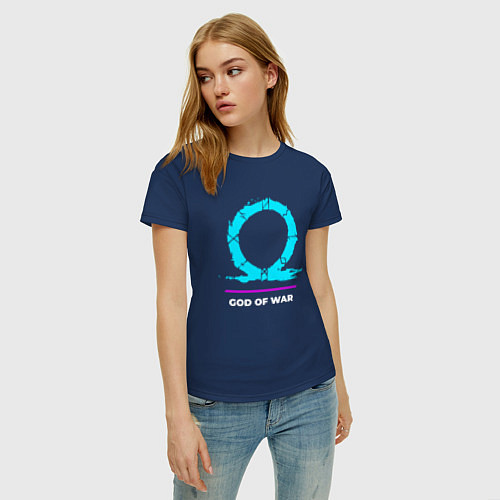 Женская футболка Символ God of War в неоновых цветах / Тёмно-синий – фото 3