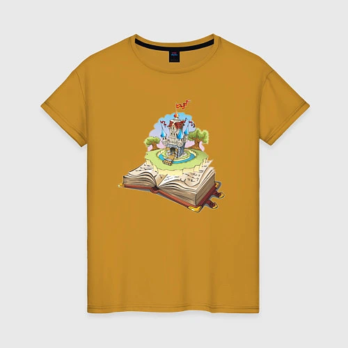 Женская футболка Книжный замок / Горчичный – фото 1
