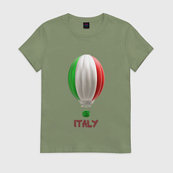 Футболка хлопковая женская 3d aerostat Italy flag, цвет: авокадо