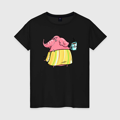 Женская футболка Слониха с кофе / Черный – фото 1