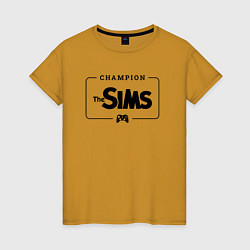 Футболка хлопковая женская The Sims Gaming Champion: рамка с лого и джойстико, цвет: горчичный