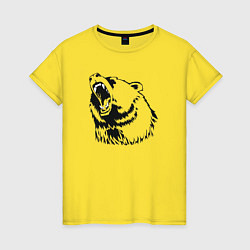 Футболка хлопковая женская Медведь арт чб, цвет: желтый