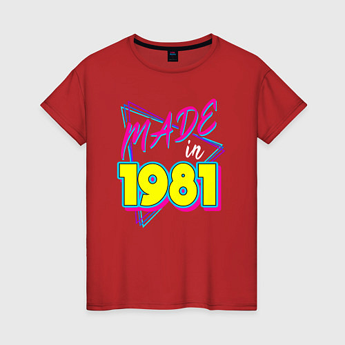 Женская футболка Сделано в 1981 в стиле киберпанк / Красный – фото 1