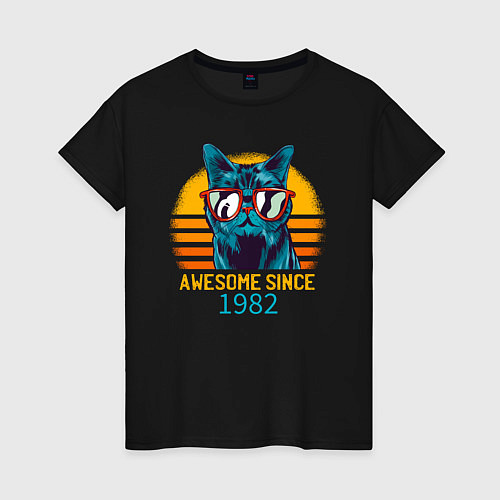 Женская футболка Потрясающе котэ с 1982 года / Черный – фото 1