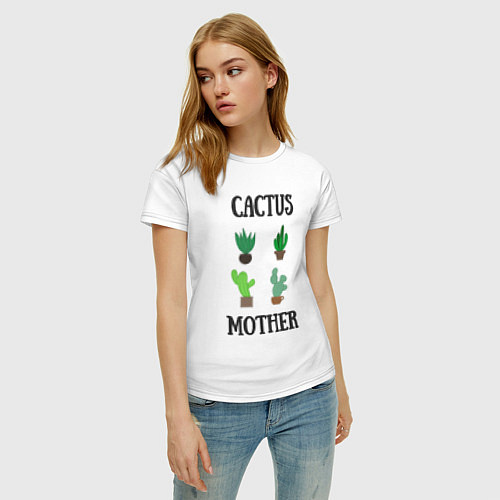 Женская футболка Cactus Mother, Мать кактусов / Белый – фото 3