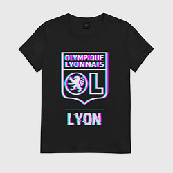 Футболка хлопковая женская Lyon FC в стиле Glitch, цвет: черный