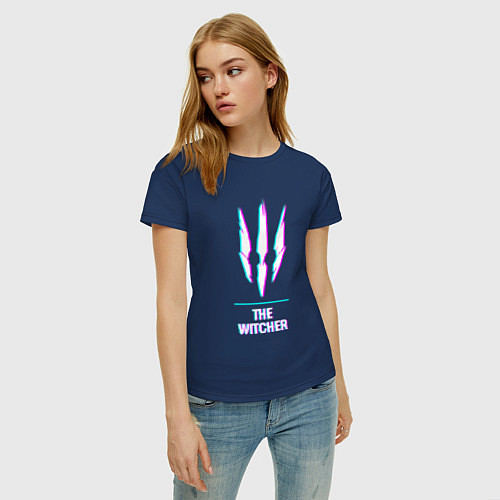 Женская футболка The Witcher в стиле Glitch Баги Графики / Тёмно-синий – фото 3