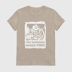 Футболка хлопковая женская Император нуждается в тебе! Белый постер, цвет: миндальный