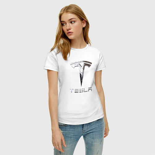 Женская футболка Tesla Logo Тесла Логотип / Белый – фото 3