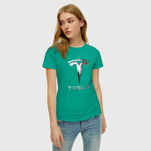 Женская футболка Tesla Logo Тесла Логотип / Зеленый – фото 3