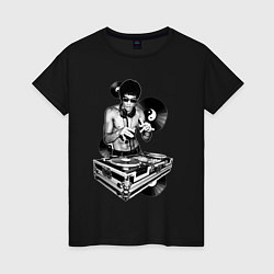 Футболка хлопковая женская Bruce Lee - Vinyl Dj, цвет: черный