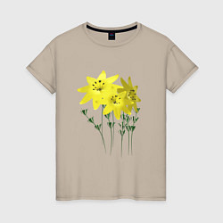Футболка хлопковая женская Flowers yellow, цвет: миндальный