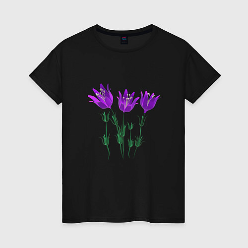 Женская футболка Flowers purple white light / Черный – фото 1